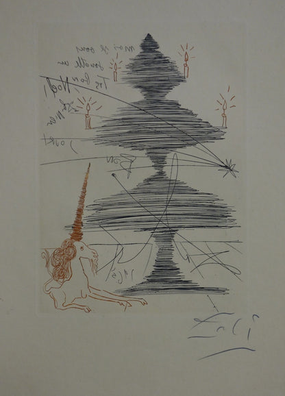 Salvador DALI : Arbre de Noël à la Licorne - Gravure originale signée