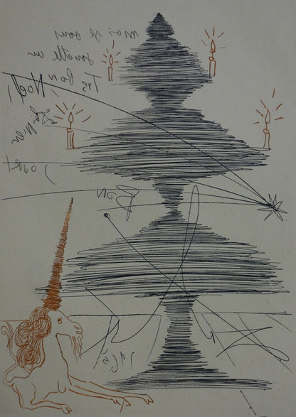 Salvador DALI : Arbre de Noël à la Licorne - Gravure originale signée