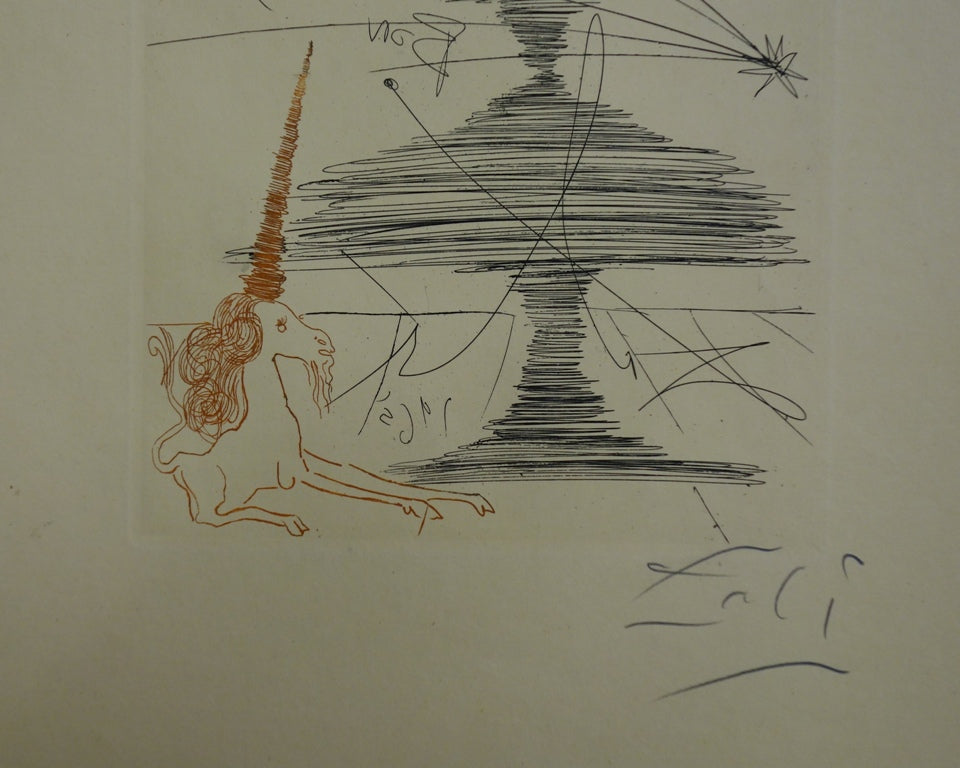 Salvador DALI : Arbre de Noël à la Licorne - Gravure originale signée