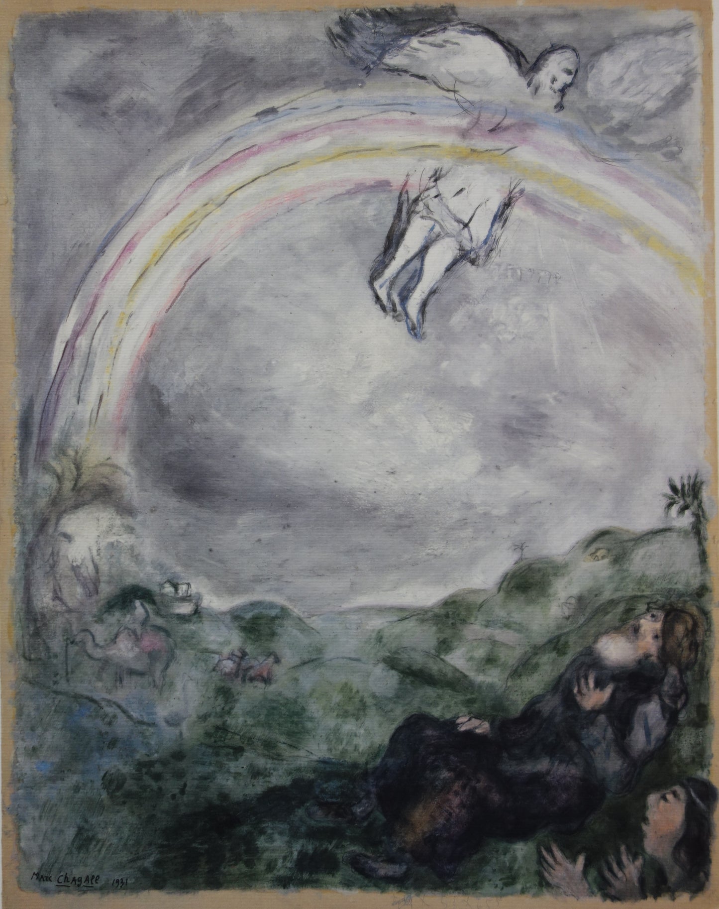 Marc CHAGALL : L'arc-en-ciel - entre Dieu et la Terre - Lithographie signée