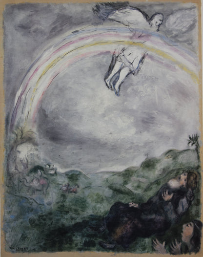 Marc CHAGALL : L'arc-en-ciel - entre Dieu et la Terre - Lithographie signée