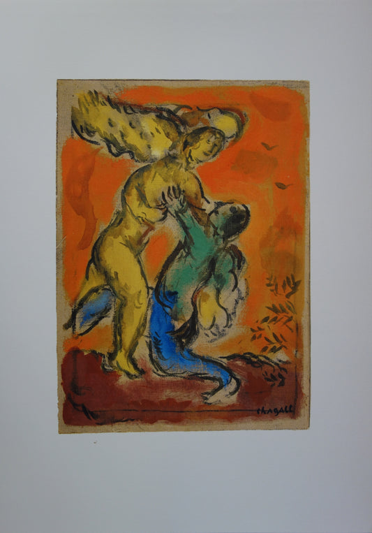 Marc CHAGALL: La lucha de Jacob con el ángel - Litografía firmada