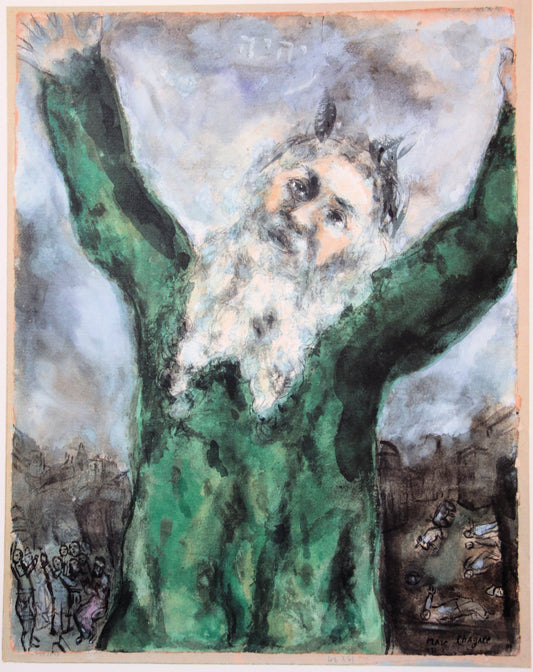 Marc CHAGALL : Moïse répand la mort chez les Egyptiens - Lithographie signée