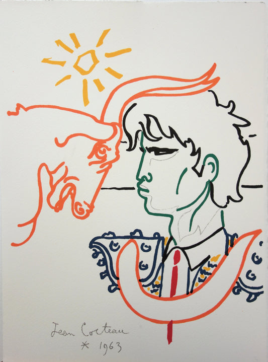 Jean COCTEAU : Face au taureau - Lithographie signée
