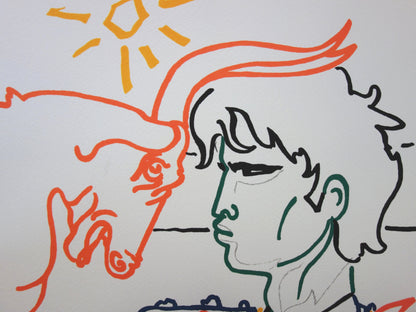 Jean COCTEAU : Face au taureau - Lithographie signée