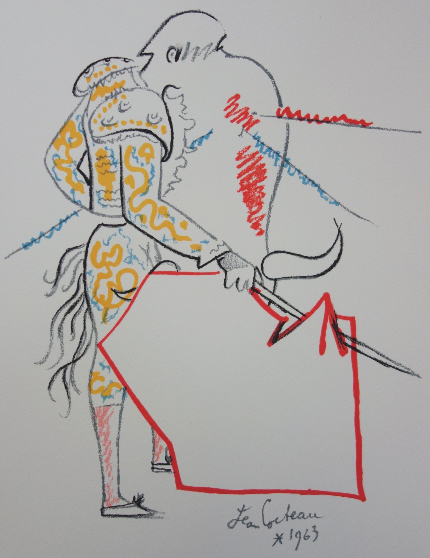 Jean COCTEAU : Toréador et taureau - Lithographie signée