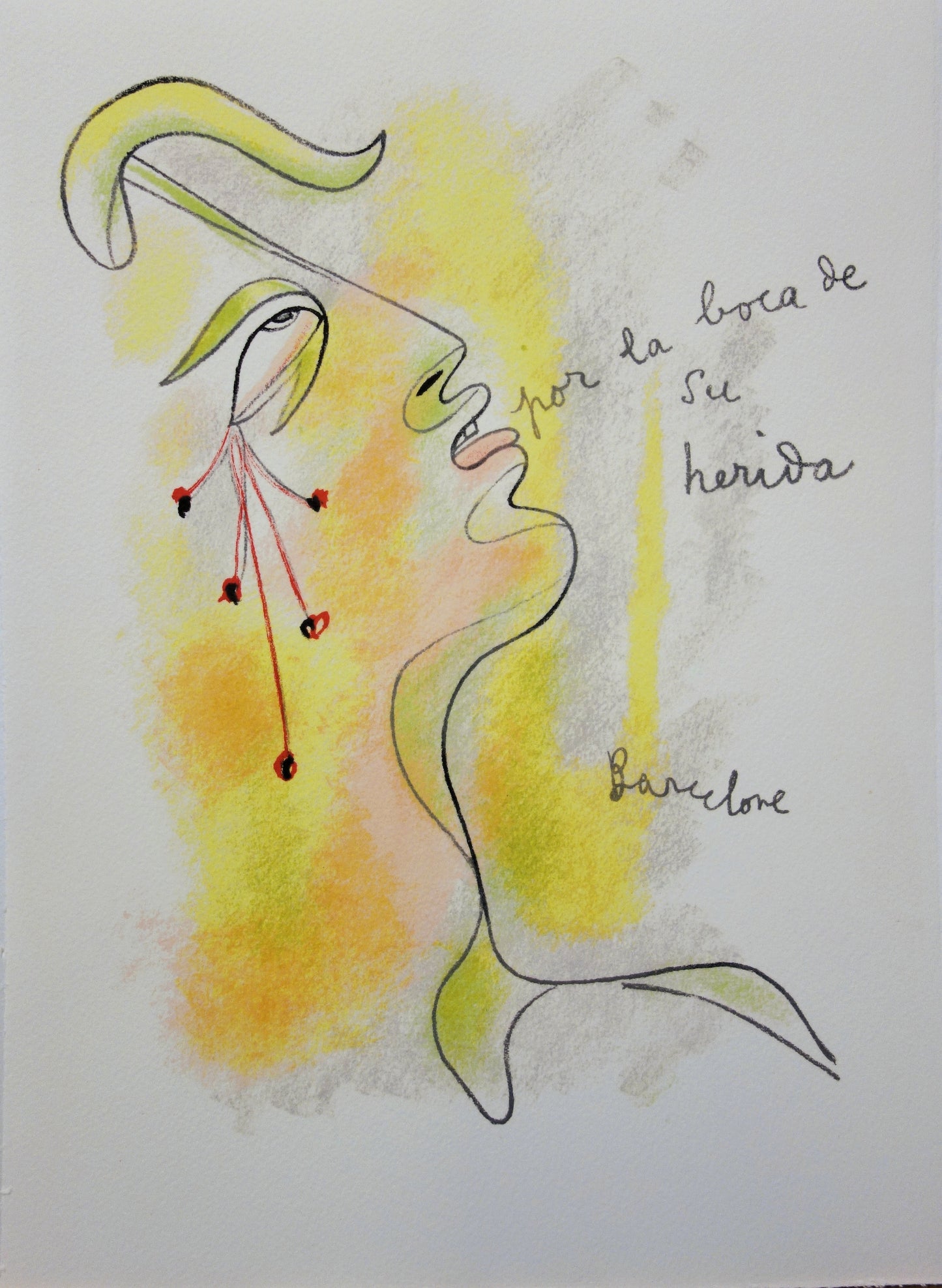 Jean COCTEAU : Profil sang et or - Lithographie