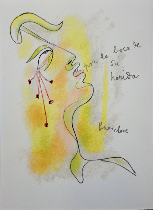 Jean COCTEAU : Profil sang et or - Lithographie