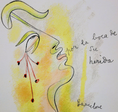 Jean COCTEAU : Profil sang et or - Lithographie