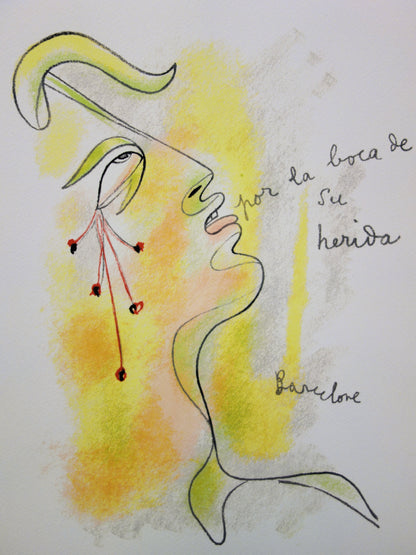 Jean COCTEAU : Profil sang et or - Lithographie