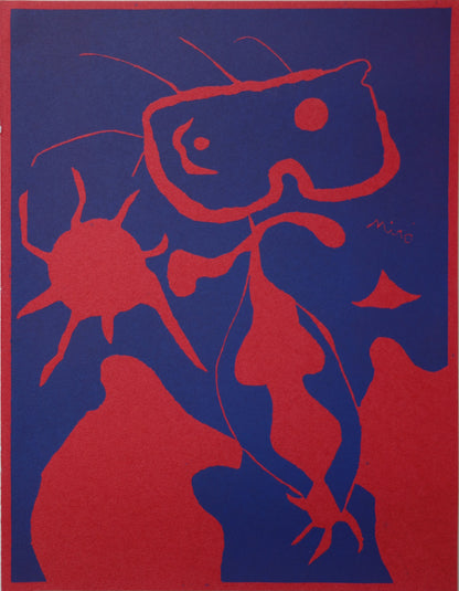 Joan MIRO : Homme au soleil rouge - Linogravure originale signée