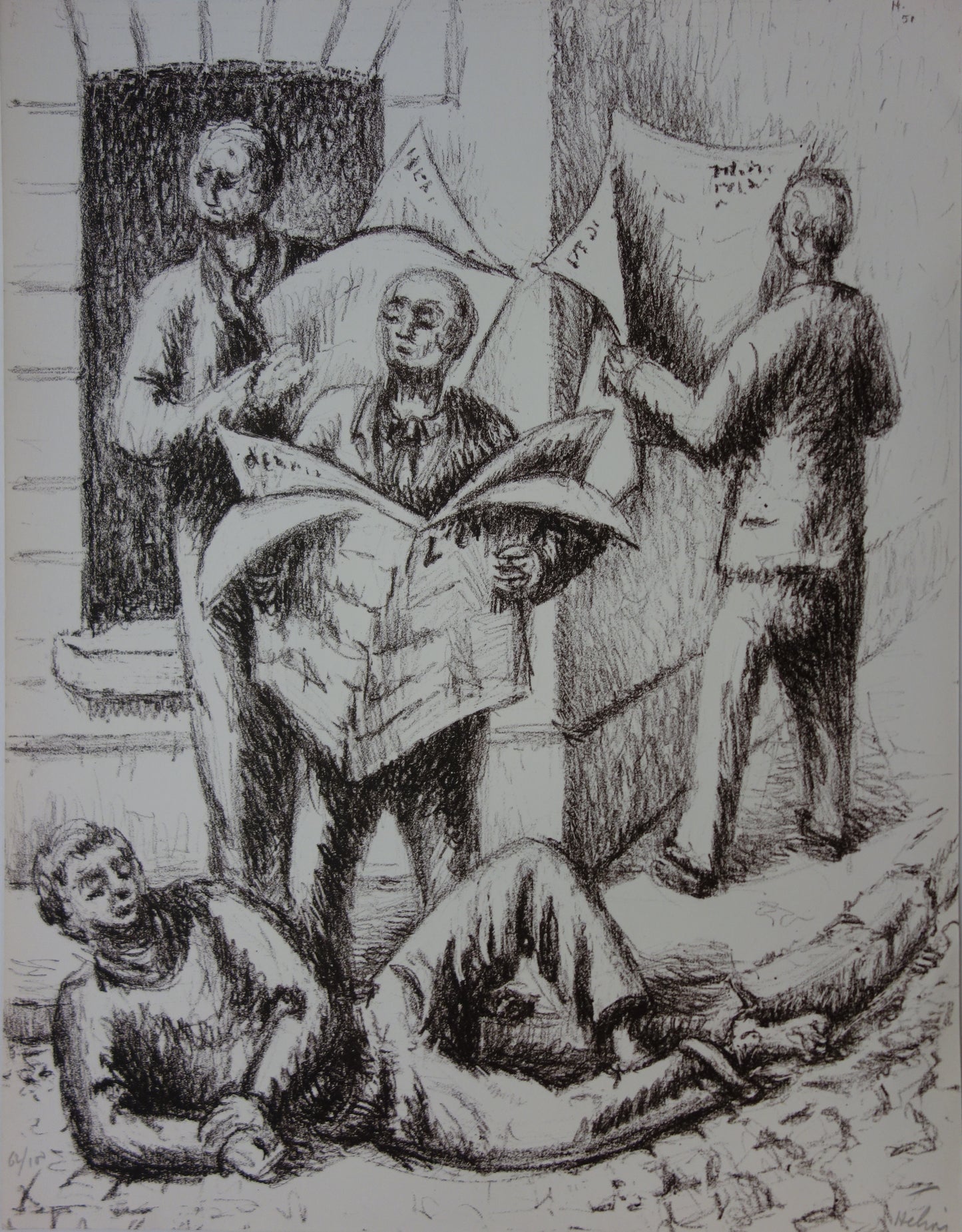 Jean HELION : Lecteurs de journaux - Lithographie originale signée