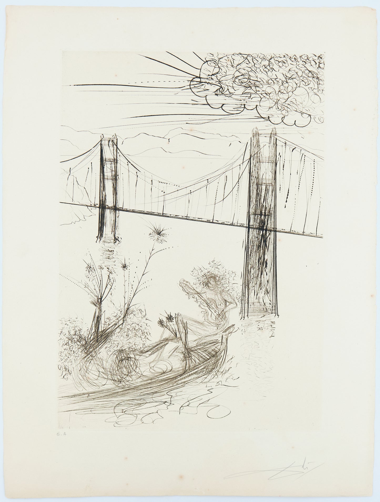 Salvador DALI : Golden gate bridge - Gravure originale signée