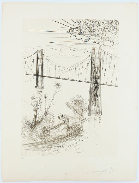 Salvador DALI : Golden gate bridge - Gravure originale signée