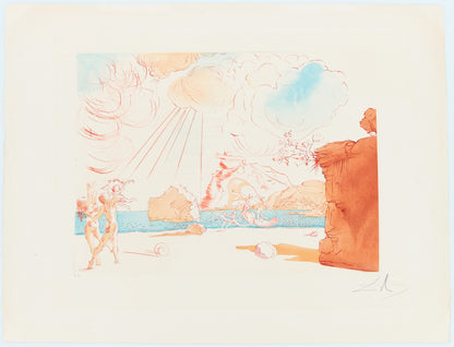 Salvador DALI : Plage à Cadaques - Gravure originale signée