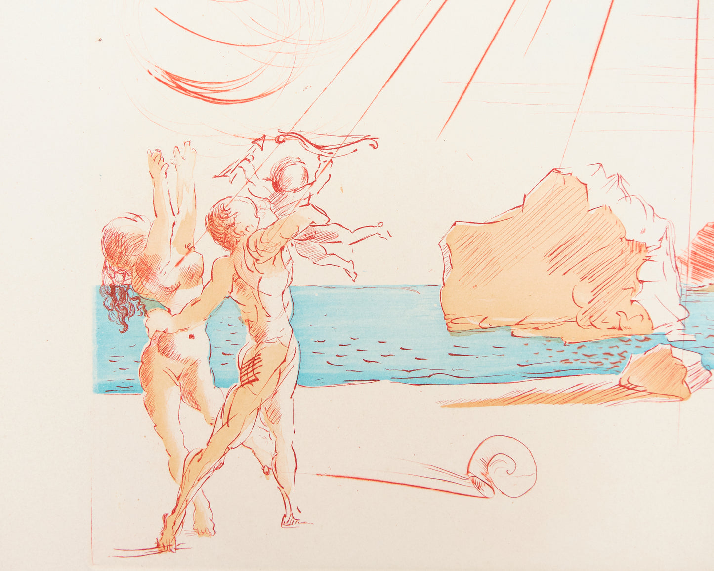 Salvador DALI : Plage à Cadaques - Gravure originale signée