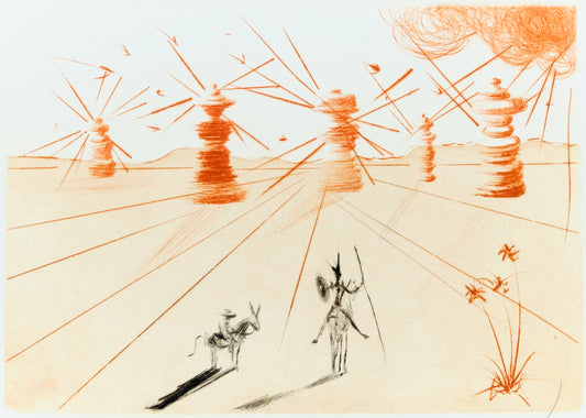 Salvador DALI : Don Quichotte et les moulins à vent - Gravure originale signée
