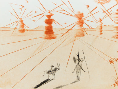 Salvador DALI : Don Quichotte et les moulins à vent - Gravure originale signée
