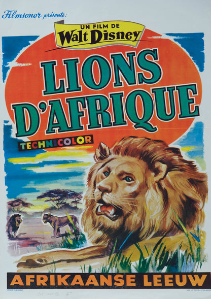 Walt DISNEY : Lion d'Afrique - Affiche originale en couleurs