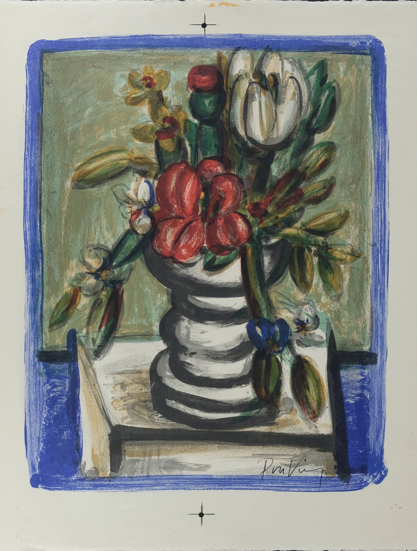 Franz PRIKING : Nature morte au bouquet de fleurs - Lithographie originale signée