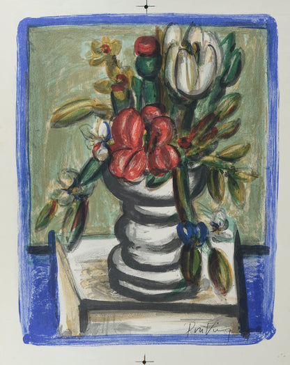 Franz PRIKING : Nature morte au bouquet de fleurs - Lithographie originale signée