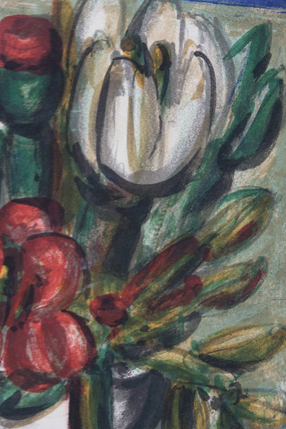 Franz PRIKING : Nature morte au bouquet de fleurs - Lithographie originale signée