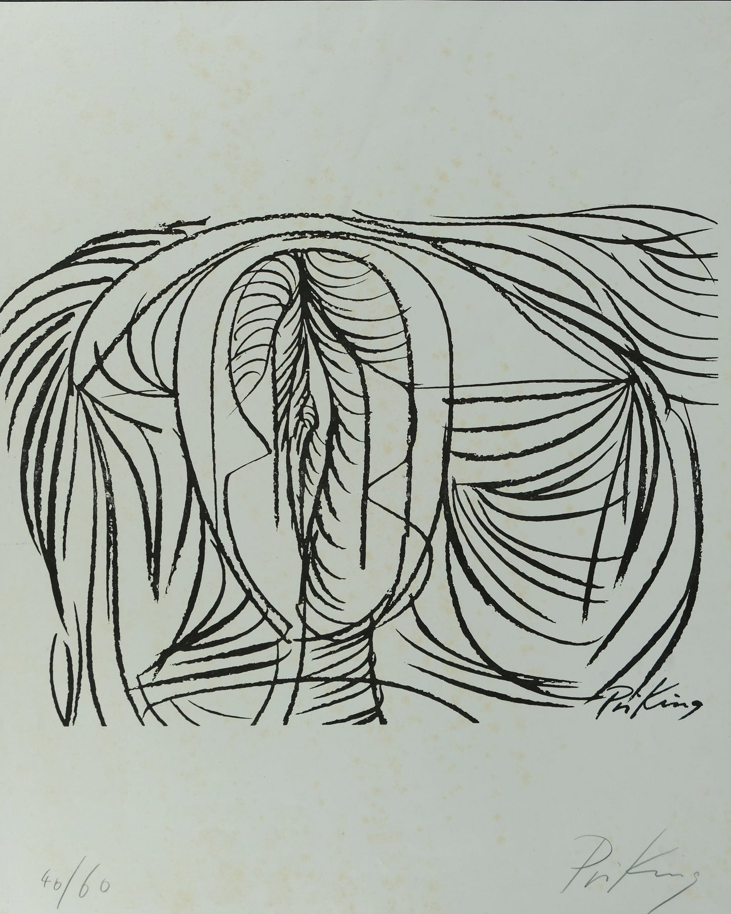 Franz PRIKING : Composition aux traits - Lithographie originale signée