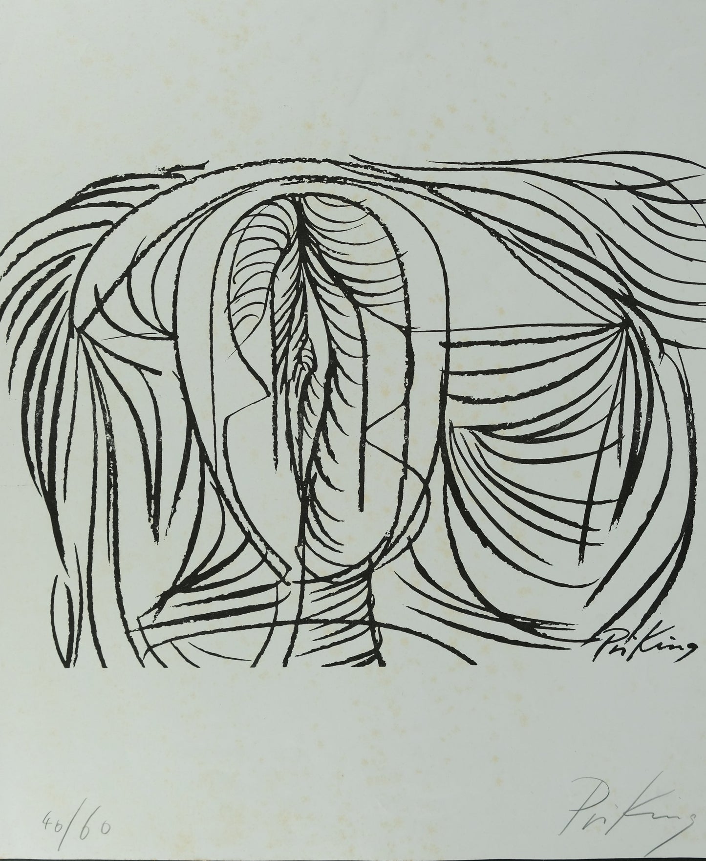 Franz PRIKING : Composition aux traits - Lithographie originale signée