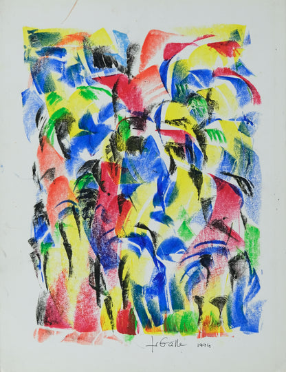 Françoise GALLE - Baiser d'amoureux abstrait - Pastel signé