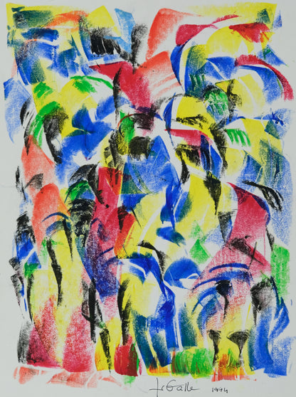 Françoise GALLE - Baiser d'amoureux abstrait - Pastel signé