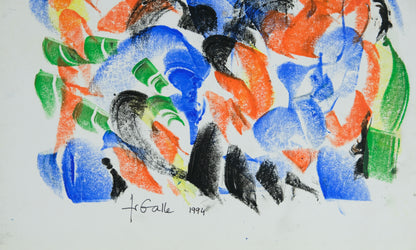 Françoise GALLE - Figure bleu marchand - Pastel signé