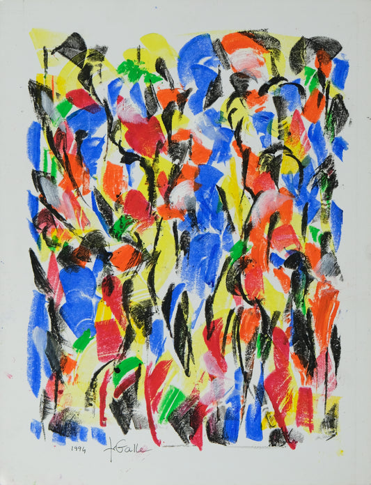 Françoise GALLE - Abstraction bleu et rouge - Pastel signé