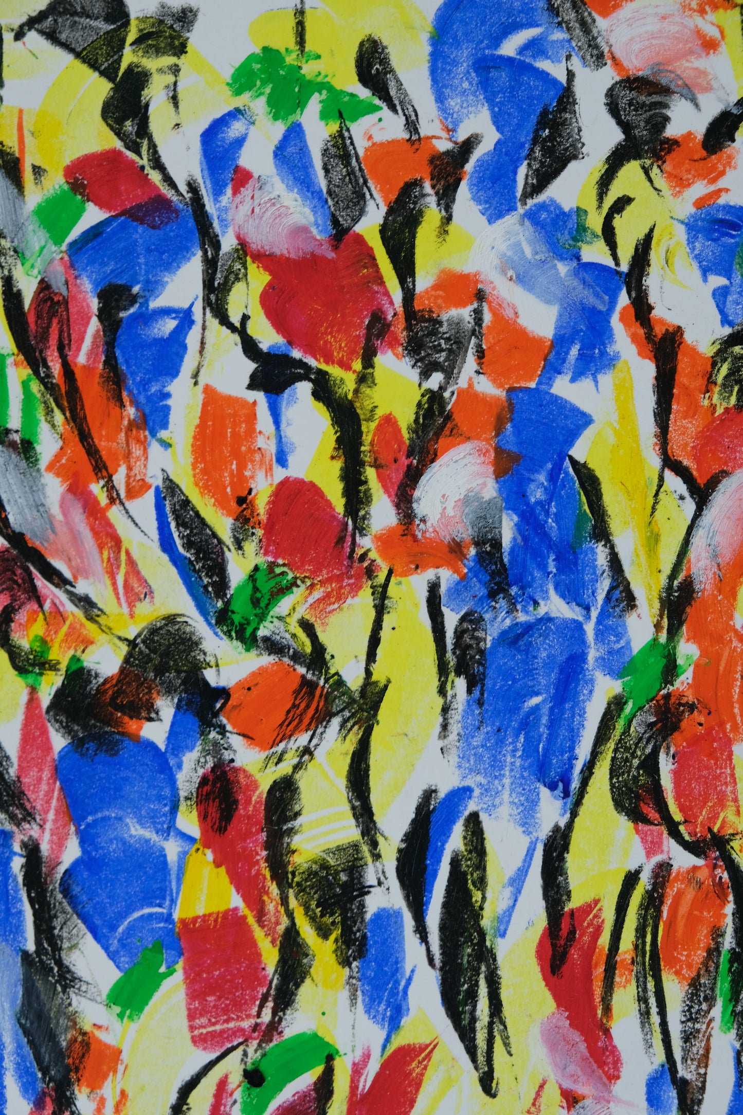 Françoise GALLE - Abstraction bleu et rouge - Pastel signé