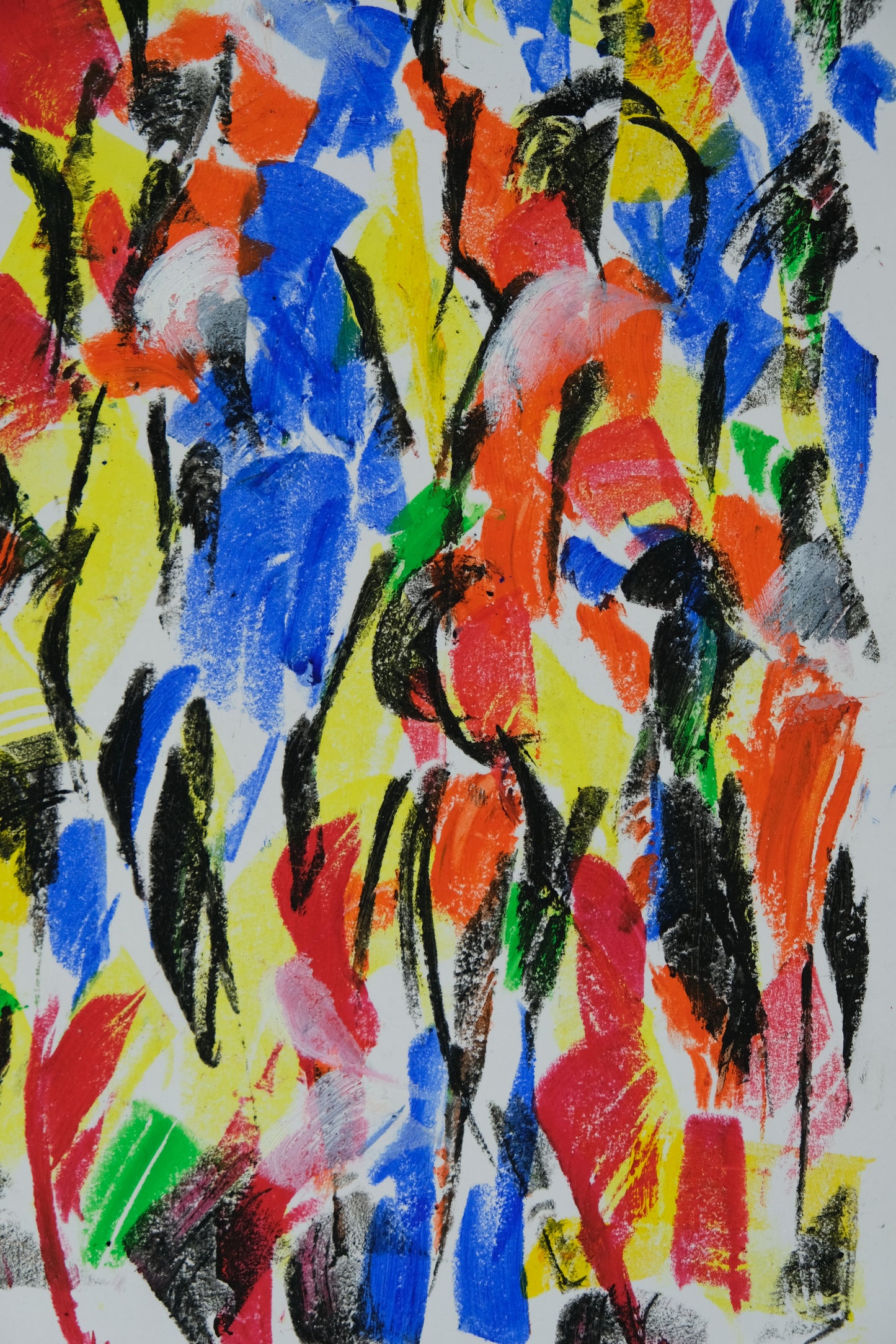 Françoise GALLE - Abstraction bleu et rouge - Pastel signé