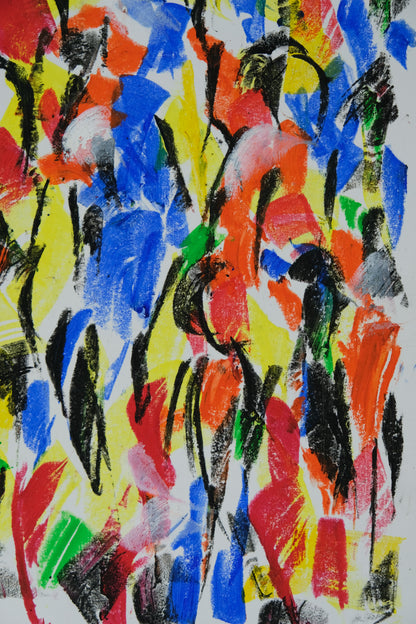 Françoise GALLE - Abstraction bleu et rouge - Pastel signé