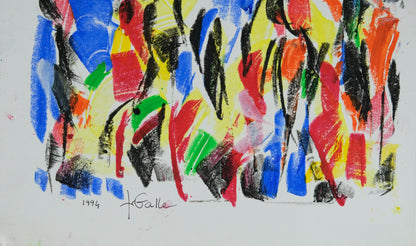 Françoise GALLE - Abstraction bleu et rouge - Pastel signé