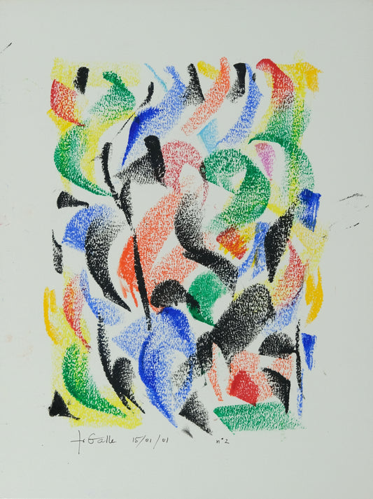 Françoise GALLE - Mère et son enfant abstrait - Pastel signé