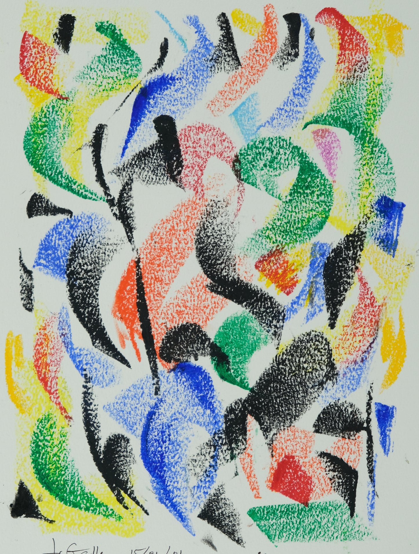 Françoise GALLE - Mère et son enfant abstrait - Pastel signé