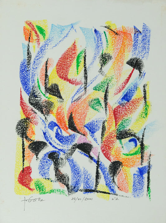 Françoise GALLE - Abstraction végétale - Pastel signé