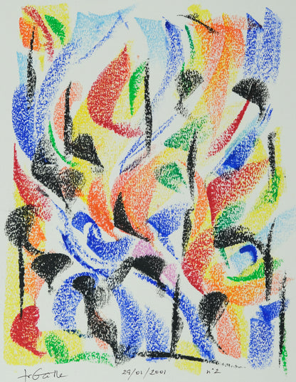 Françoise GALLE - Abstraction végétale - Pastel signé