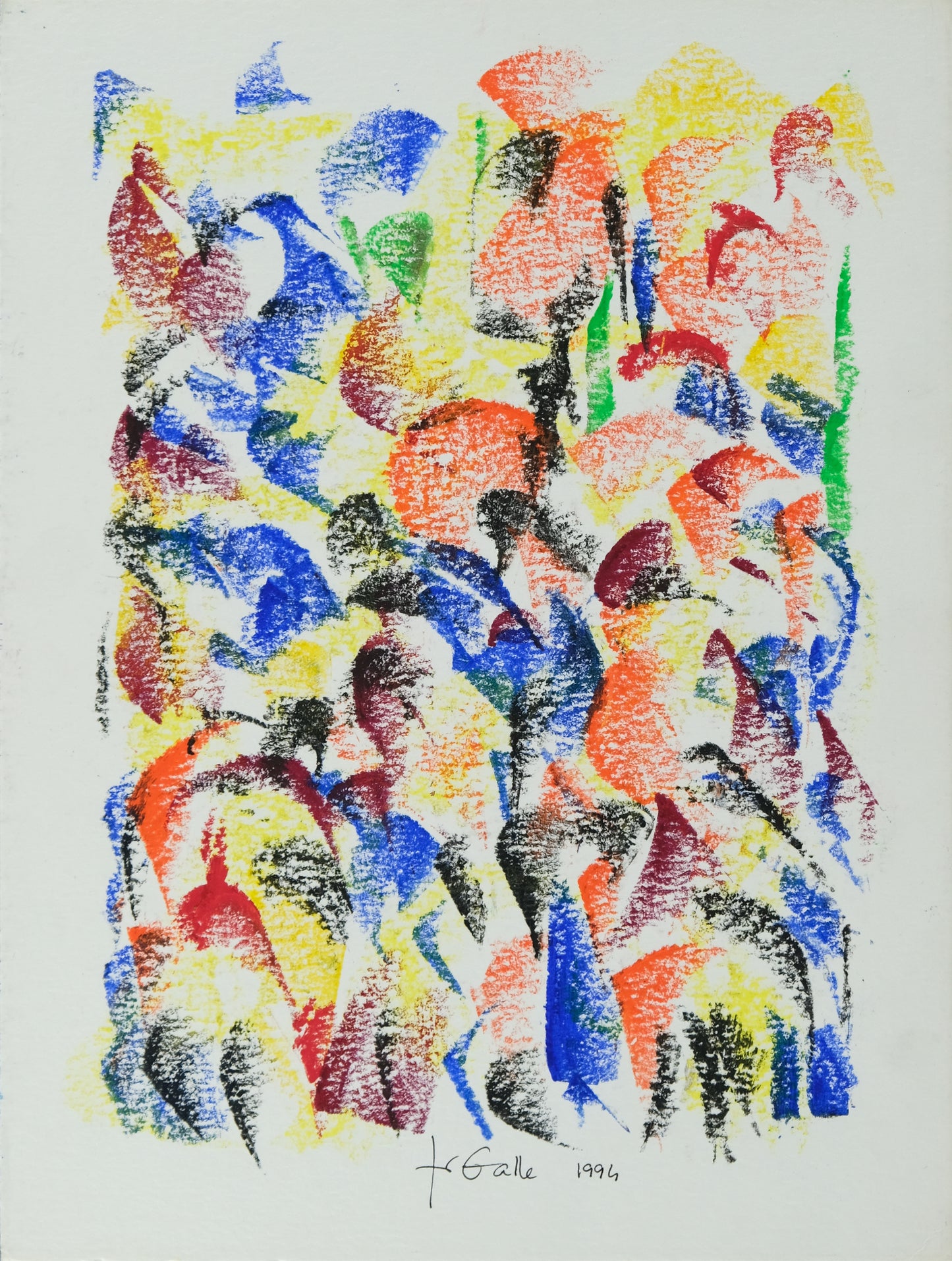 Françoise GALLE : Nuée d'oiseaux  - Pastel signé