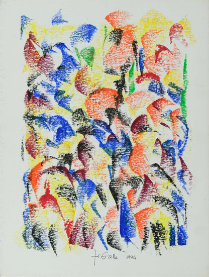 Françoise GALLE : Nuée d'oiseaux  - Pastel signé