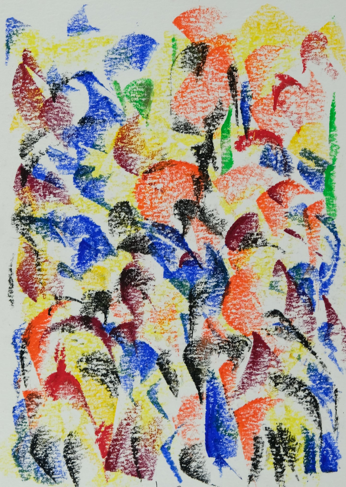 Françoise GALLE : Nuée d'oiseaux  - Pastel signé