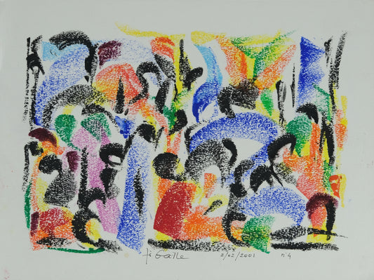 Françoise GALLE - Scène de genre abstraite - Pastel signé