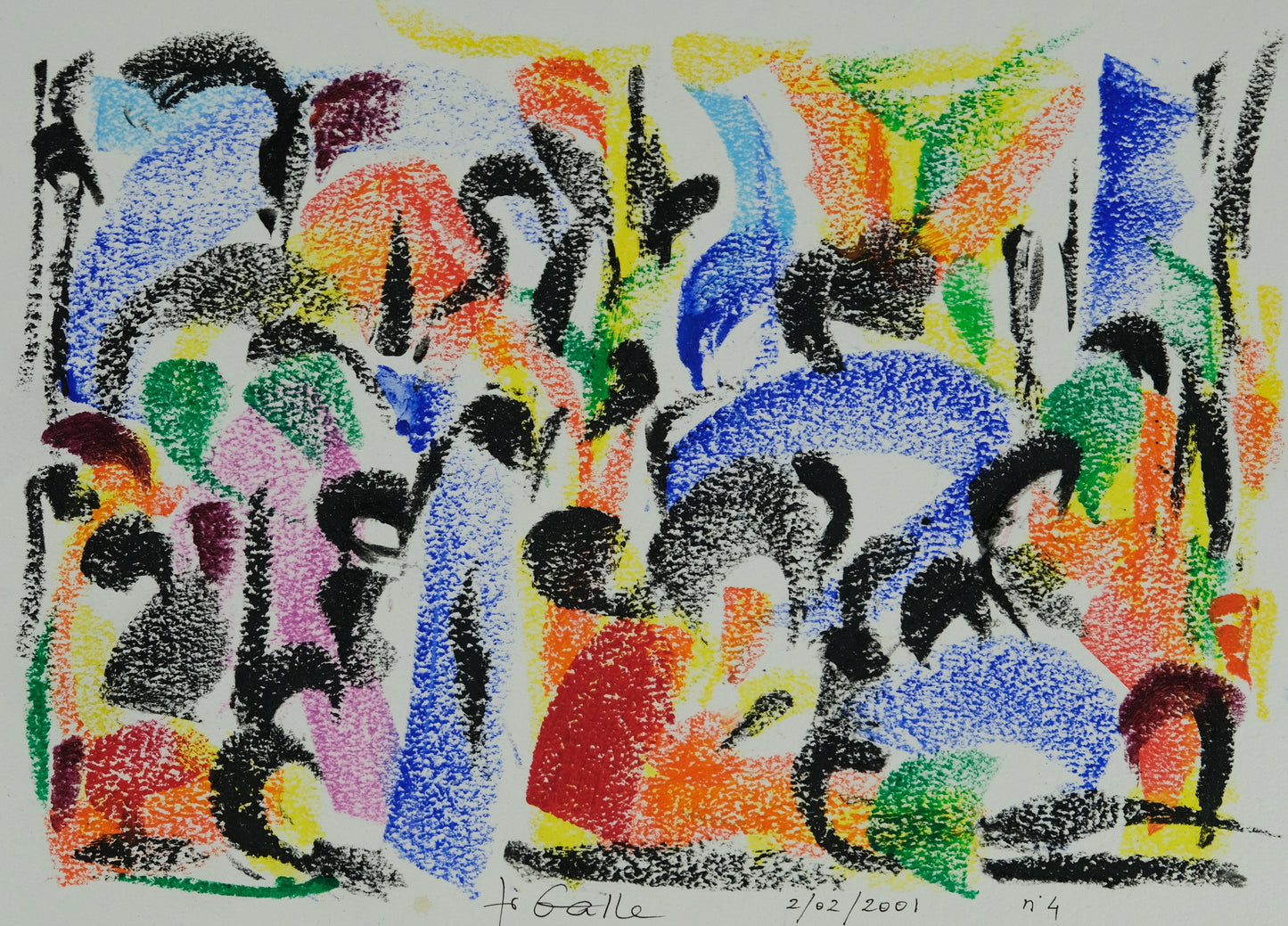 Françoise GALLE - Scène de genre abstraite - Pastel signé