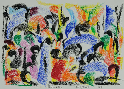 Françoise GALLE - Scène de genre abstraite - Pastel signé