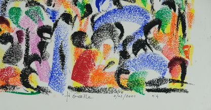 Françoise GALLE - Scène de genre abstraite - Pastel signé