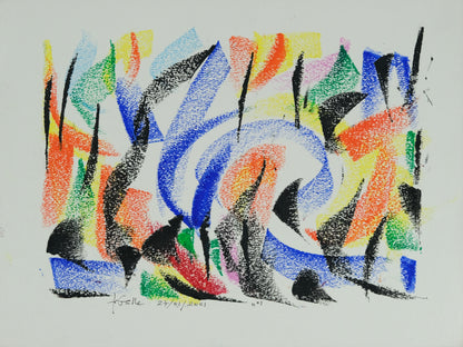 Françoise GALLE - Forêt abstraite de nuit - Pastel signé