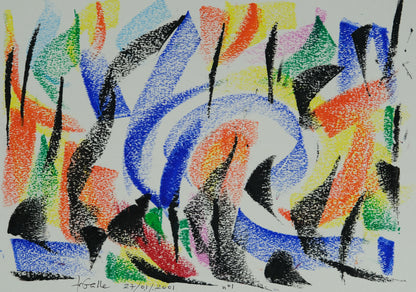 Françoise GALLE - Forêt abstraite de nuit - Pastel signé