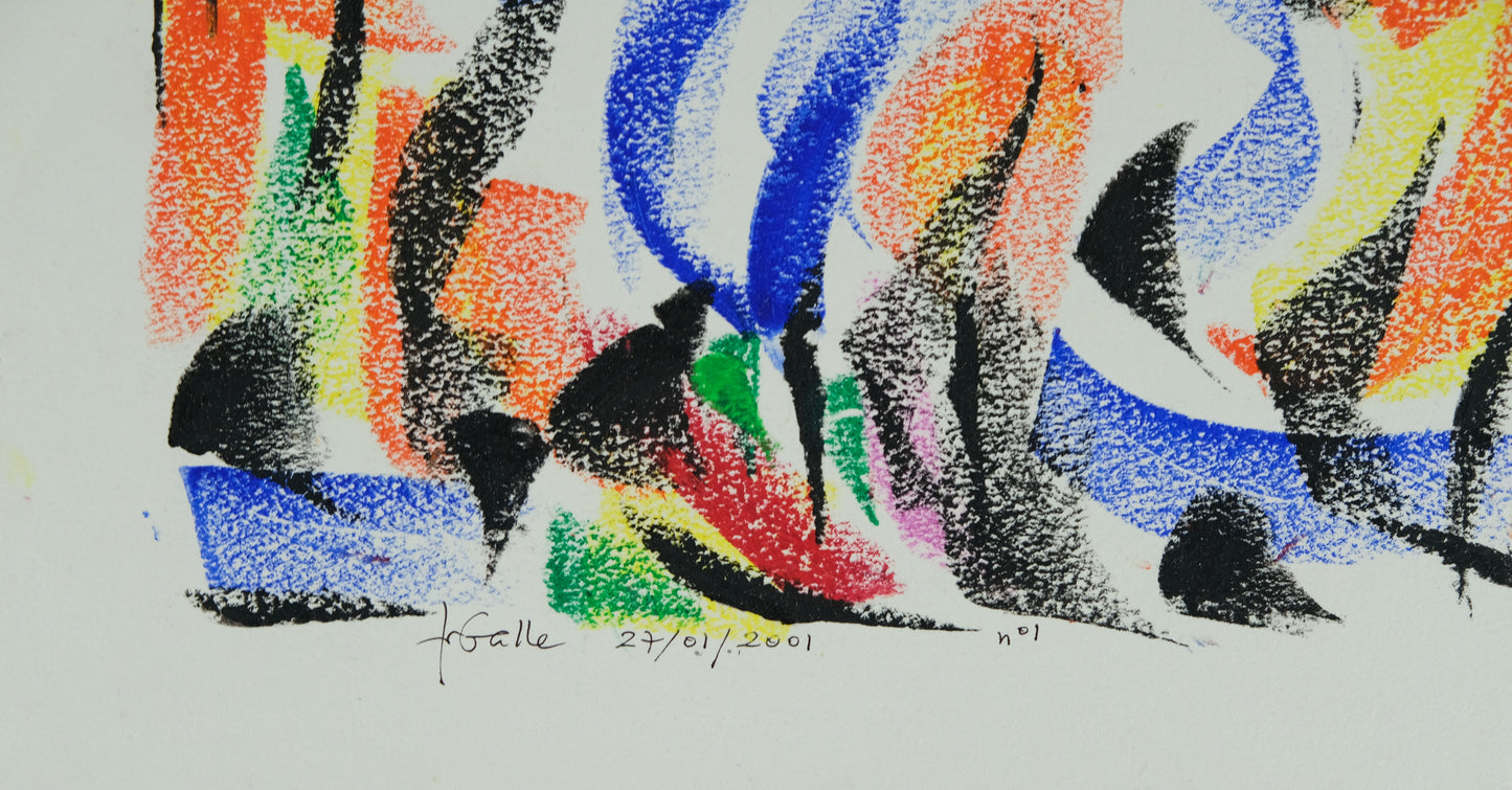 Françoise GALLE - Forêt abstraite de nuit - Pastel signé